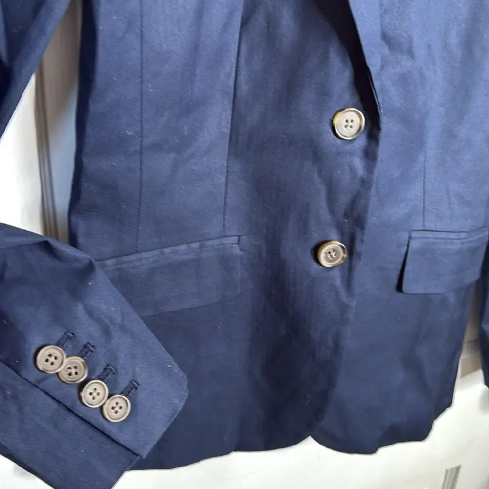 J.CREW Navy Classic Suiting Cotton Button-front Blazer W1770 Sz 2